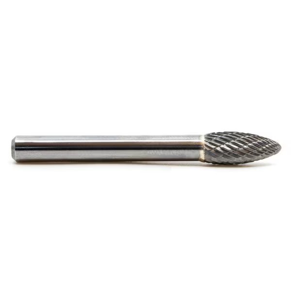 Carbide Bur, Flame Shape, Double Cut, SH, 1/8in. x 1/4in. with 1/8in. shank, Wybur Tools, Mfr#: W32.869